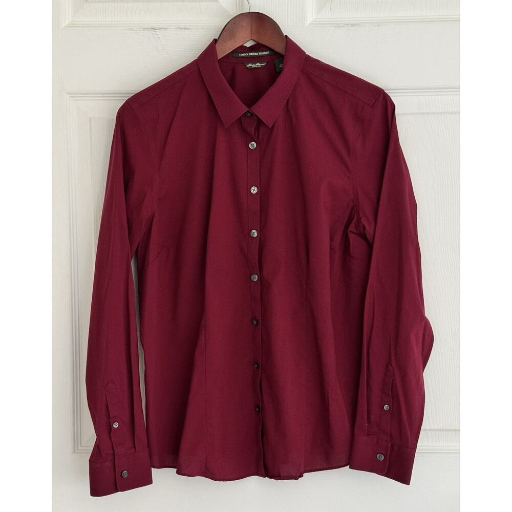 Eddie Bauer Women's Red Stretch Wrinkle Resistant Long-Sleeve Shirt Size XL